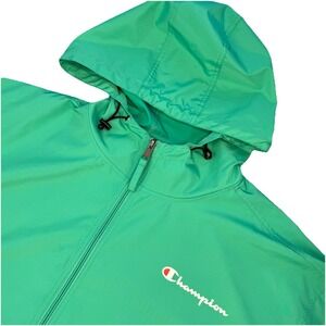 Champion Green Navy Colorblock Hooded Full Zip Windbreaker Jacket Men's XL